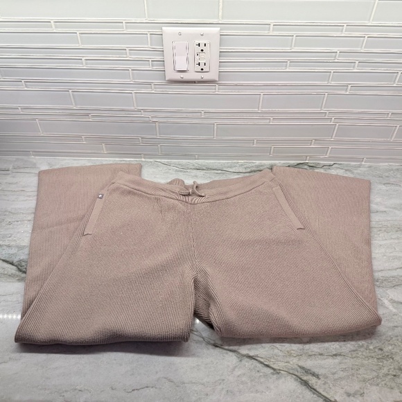 Figs Womens Ribbed Knit Lounge Pants Taupe Size Large Drawstring Pockets - Picture 2 of 8